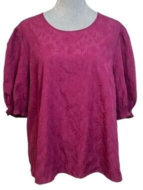 Ted Baker Fuchsia Jacquard Puff-Sleeve Blouse Women's M NEW W/ TAG